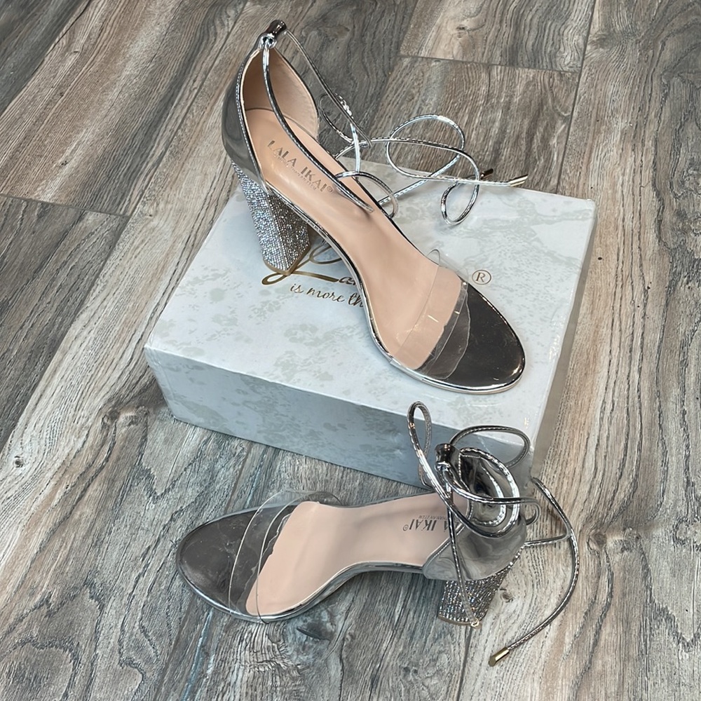 LALA IKAI rhinestone clear heels